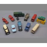 Tub: quantity of playworn Dinky toys to include The Trojan, Luxury Coach, Morris 1100 etc