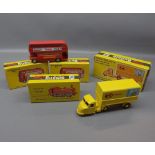 Four Budgie Models, to include two Routemaster buses, Model Nos 236; and Railway Engine Model No 224