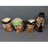 Four assorted Royal Doulton character jugs to include Monty, Winston Churchill, Sara Gamp and Sam