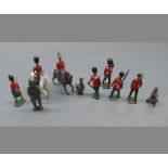Small tub: assorted painted lead soldiers, two further horse-mounted soldiers