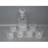 Set of six small faceted cut glass whisky tumblers together with a square formed cut glass