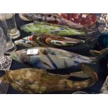 Group of five 20th century Murano glass fish, of varying styles, with multi-coloured decoration, two