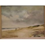 Arthur A Pank, signed oil on board, Norfolk beach scene with figures, 10 x 13 1/2 ins