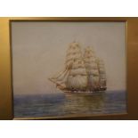 E Lewis, signed and dated 1924, watercolour, Three masted vessel at sea, 9 1/2 x 11 1/2 ins