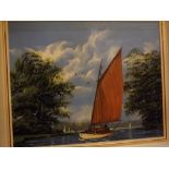 Keith W Hastings, signed and dated June 71, oil, Sailing boat on the Broads, 15 x 19ins