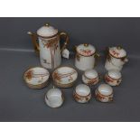 Late 20th century Japanese tea set with gilded and bamboo painted detail, comprising a teapot, two-