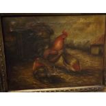 Unsigned, modern oil, Poultry in a farmyard, 11 1/2 x 15ins