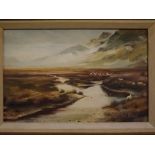 Arthur A Pank, signed oil on board, Sheep in mountain landscape, 9 x 14ins