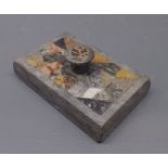 Marble and specimen inlaid paperweight or press, with top handle with stone inlay, 4ins x 6ins