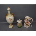 Wemyss bee hive decorated lidded preserve pot, (A/F), together with a Victorian fluted jug with