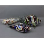 Three 20th century Murano multi-coloured glass fish, of varying sizes, largest 30ins long