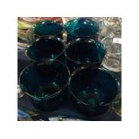 Set of six green glass finger bowls with waisted sides, 4ins tall x 5ins diameter (6)