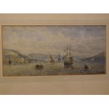 George Smith, signed and dated 1889, watercolour, Shipping off a coast, 7 x 14 1/2 ins