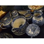 Mixed lot of Spode Italian blue and white wares to include a teapot (A/F), two varying sized cream