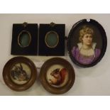 Victorian oil on porcelain panel, Head and shoulders portrait of a lady, together with two miniature