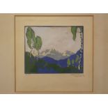 H Freuberg?, signed in pencil to mount, limited edition (14/200) woodblock, "Tyrol", 7 x 8 1/2 ins