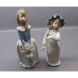 Nao figure of young girl holding her bonnet, and a further Mediflor Valencia figure of a young