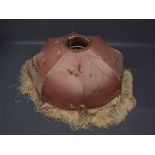 Vintage pink silk work lampshade with tassel and fringe drops, 14ins diameter