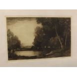 John Fulwood, signed in pencil to margin, black and white etching, River landscape, 9 x 14ins,