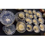 Nine Spode printed shallow bowls, 6 1/2 ins; together with a further circular small dish with