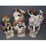 Group of six Staffordshire flat back figure groups, mostly A/F, largest 12 1/2 ins tall