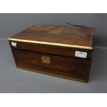 19th century walnut and brass inlaid writing slope with fitted interior and two matched inkwells (