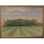 Indistinctly signed and dated 87, pen, ink and watercolours, "Tennis Pavilion Cromer", 10 1/2 x