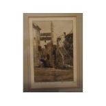 E J Maybery, signed in pencil to margin, black and white etching, "Old Courtyard", 7 x 4 1/2 ins