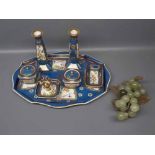 Noritake dressing table set, with blue ground and decorative floral panels, comprising two lidded