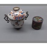 Chinese export and gilt mounted chocolate cup with shaped serpent style handles with predominantly