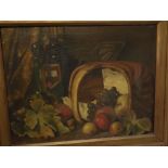 M E Jones, signed, oil on canvas, Still life study, 13 1/2 x 17 1/2 ins, together with a further