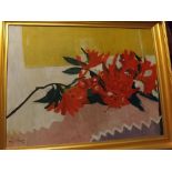 Rosina Rogers, signed and dated 58, oil on board, "Red Flowers", 21 x 28 ins