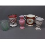 19th century (possibly Coalport) two handled tankard, with floral painted panels and gilded rim