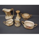 Group of Crown Devon Fieldings posy vase, water jug, small cream jug, two two-handled oval sugar