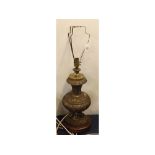 20th century French styled brass lamp of bulbous form with cast floral detail, with two putti