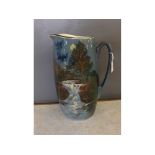 Large late 19th century Royal Doulton ewer decorated with scene of a waterfall (hairline crack),