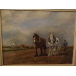 John Munnings, signed and dated 75, oil on board, "Harrowing", 11 1/2 x 15 1/2 ins