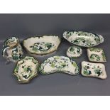 Eight pieces of Mason Chartreuse wares: jug, four various sized and shaped dishes, small lidded