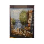 Burnett, signed, two oils on canvas, Parisian street scenes, 19 x 23ins and 23 x 19ins (2)