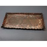 Copper tray, of rectangular form embossed in the Arts & Crafts manner with stylised foliage, 20 1/