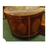 Late 20th century mahogany and cross-banded demi-lune cabinet, with starburst and cross-banded rim