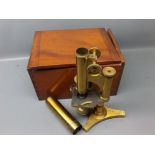 Vintage brass microscope and various fittings