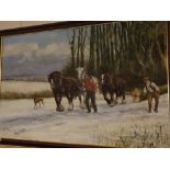 Joe E R Godderidge, signed and dated 2003, oil on board, Log team in winter, 23 1/2 x 35 1/2 ins