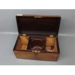 19th century rosewood tea caddy of plain rectangular form, the interior lacking lids and central