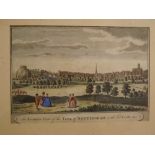 Antique hand coloured engraving, "An Accurate View of the Town of Nottingham with the Castle", 6 x