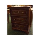 19th century Continental chest of three drawers with moulded cornice and cross-banded and panelled