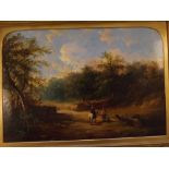 George Gordon Fraser, Travellers in country landscape, oil on board, signed lower left, 12 1/2 x