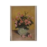 Margaret Clarke, signed, oil on board, Still life study of Rose in a Jug, 30 x 20ins