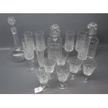 Set of six Webb Crystal wine glasses together with six various champagne flutes and one other, three