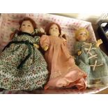 Collection of three vintage bisque headed dolls